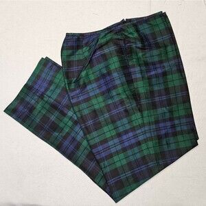 Jones New York Country Vintage Blue & Green Tartan Plaid Unlined Silk Pants